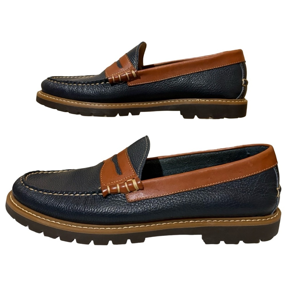 G.H. Bass & Co. Weejuns Lenox Navy Blue and Brown Leather Penny Loafers - Picture 6 of 9